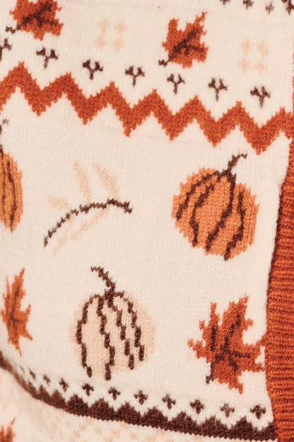 Pumpkin Fair Isle Cable Knit Button Down Sweater Vest